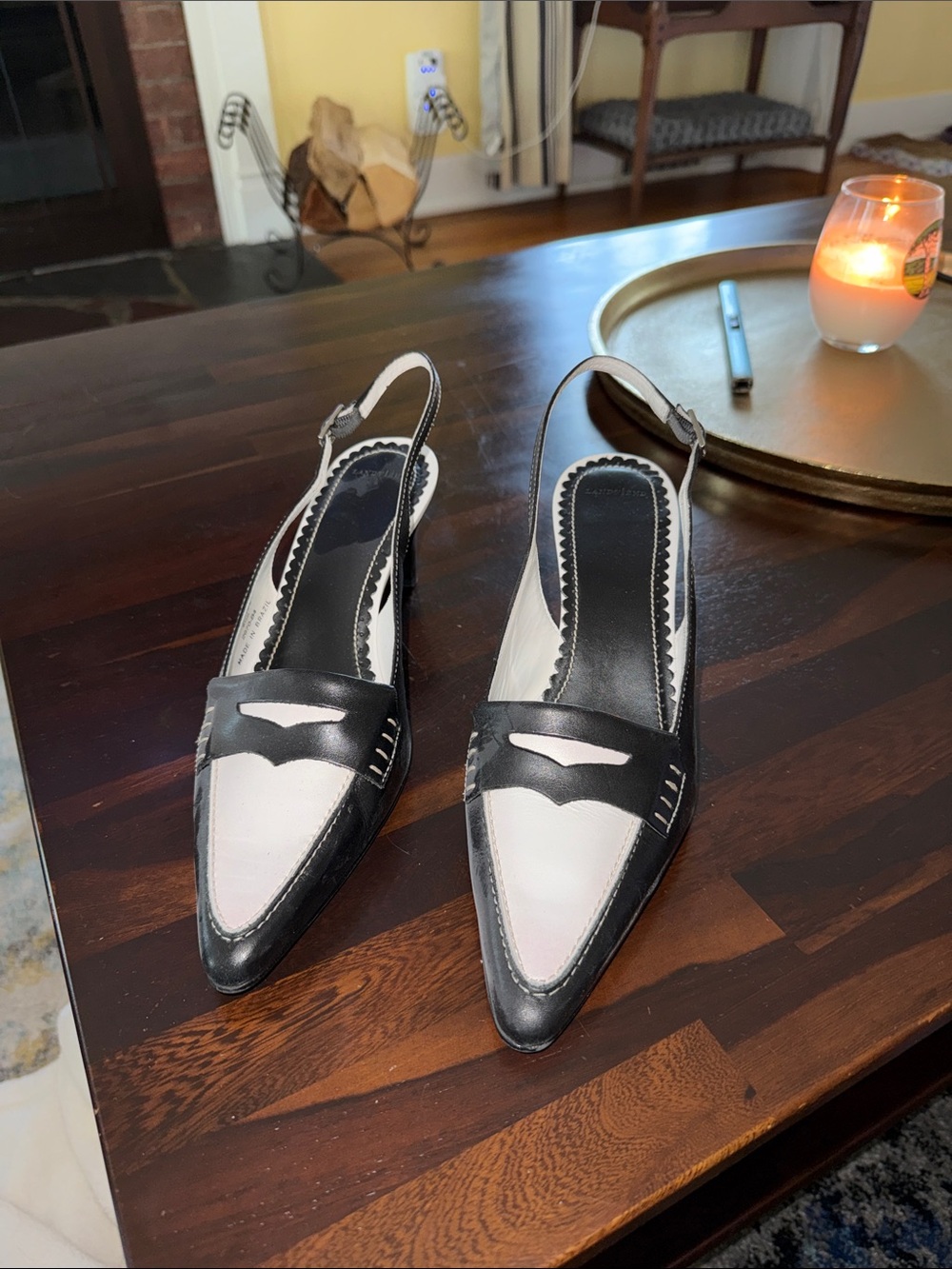 Lands' End Black and White Pointed-Toe Slingback Flats